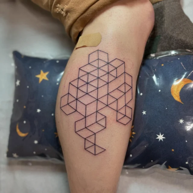 Ian came to me for his very first tattoo, and it was an honour to collaborate with him not only because he trusted me with his first foray in to the art of ink, but also because it was his own geometric design that I had to replicate and make as crispy as possible with all of the straight lines!⁠
A machinist by trade, Ian is an artist at heart and works on the ways of sculpture with found materials. It’s always so fun and amazing to make art for another artist!⁠
Thank you for the trust, Ian! I hope you enjoy the tattoo! - @colleenajsmith